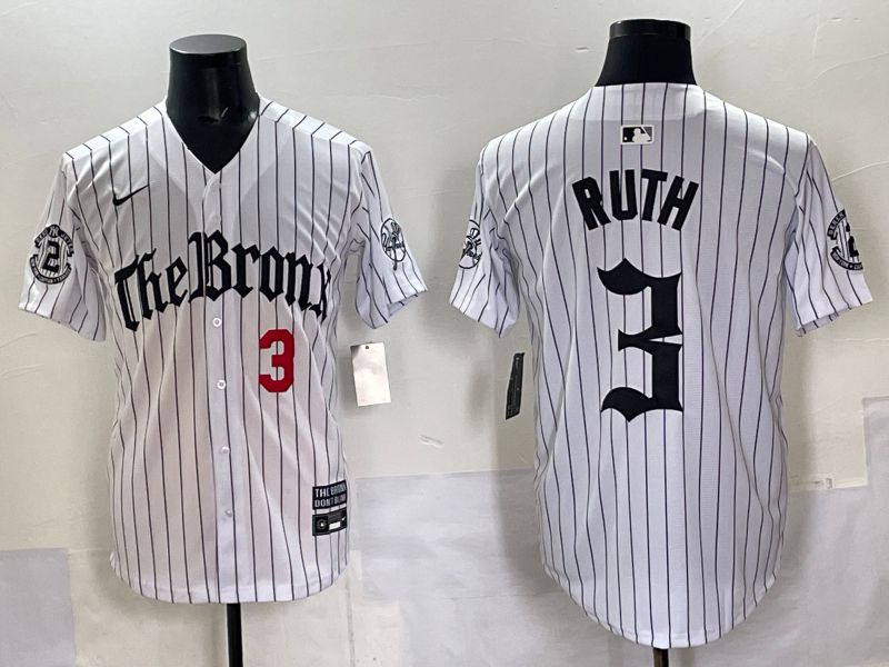 Men 2025 New York Yankees #3 Ruth White Stripe Five generations Joint Name Nike MLB Jersey style 02->new york yankees->MLB Jersey
